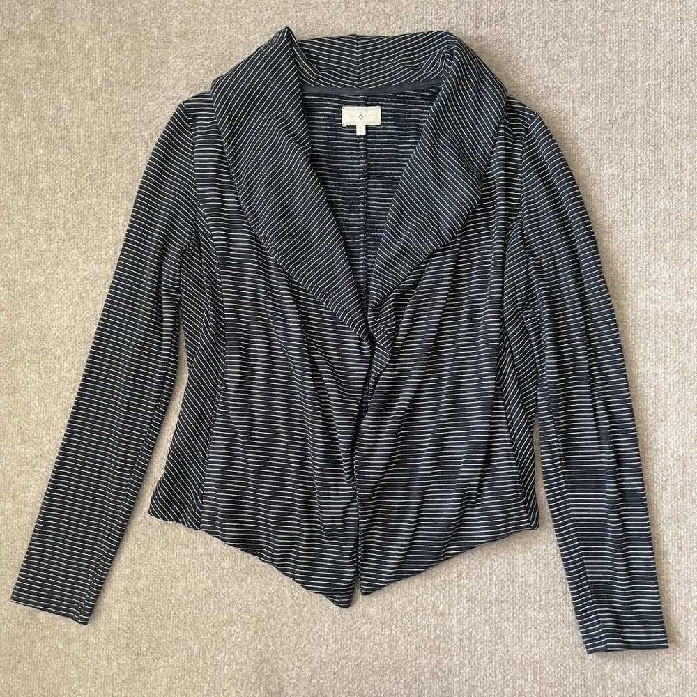 Lou & Grey Sweatshirt Womens Medium Blue White Striped Cardigan Pockets Comfort